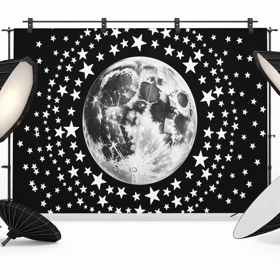Photo Backdrop 5x7 ft Moon Star Cluster Photography Backdrops Curtains Picture Wall Covering Black Starry Night Photo Booth Drapes for Backdrop Photoshoot Wedding Party Birthday Background Screen