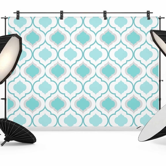Photo Backdrop 5x7 ft Moroccan Pattern Photography Backdrops Curtains Picture Wall Covering Cyan Geometric Trellis Photo Booth Drapes for Backdrop Photoshoot Wedding Party Birthday Background Screen