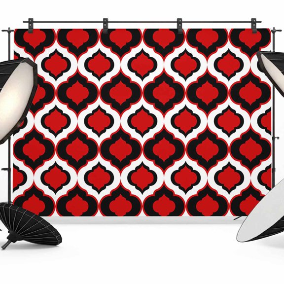 Photo Backdrop 5x7 ft Moroccan Pattern Photography Backdrops Curtains Wall Covering Black Red Geometric Trellis Photo Booth Drapes for Backdrop Photoshoot Wedding Party Birthday Background Screen