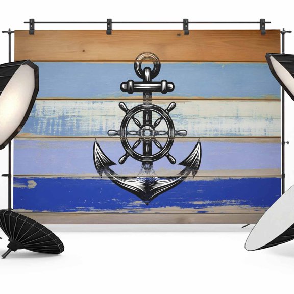 Photo Backdrop 5x7 ft Nautical Anchorr Photography Backdrops CurtainsRustic Blue Wood Adventurous Spirit Photo Booth Drapes for Backdrop Photoshoot Wedding Party Birthday Background Screen