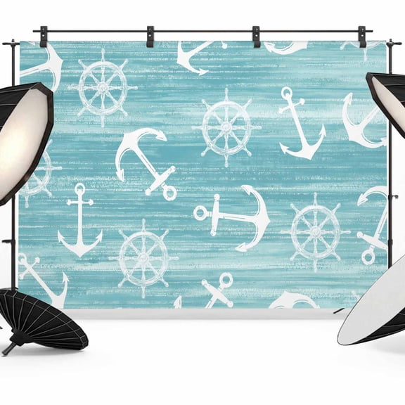 Photo Backdrop 5x7 ft Nautical Anchors Rudder Photography Backdrops Curtains Wall Covering Coastal Ocean Turquoise Photo Booth Drapes for Backdrop Photoshoot Wedding Party Birthday Background Screen