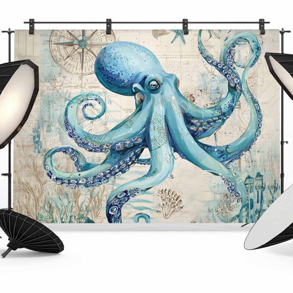 Photo Backdrop 5x7 ft Nautical Octopus Photography Backdrops CurtainsOcean Navies Starfish Coral Shell Photo Booth Drapes for Backdrop Photoshoot Wedding Party Birthday Background Screen