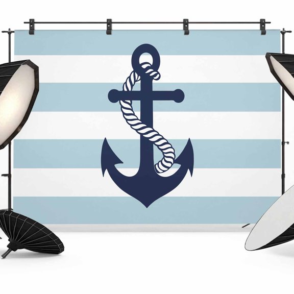 Photo Backdrop 5x7 ft Navy Blue Anchor Photography Backdrops Curtains Picture Wall Covering Teal Stripes Photo Booth Drapes for Backdrop Photoshoot Wedding Party Birthday Background Screen