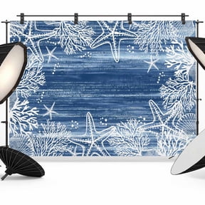 Photo Backdrop 5x7 ft Navy Blue Coral Starfish Photography Backdrops CurtainsSummer Ocean Beach Shell Photo Booth Drapes for Backdrop Photoshoot Wedding Party Birthday Background Screen