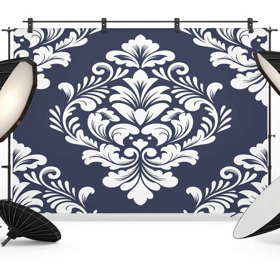 Photo Backdrop 5x7 ft Navy Blue Luxurious Floral Photography Backdrops Curtains Wall Covering Classic Abstract Art Photo Booth Drapes for Backdrop Photoshoot Wedding Party Birthday Background Screen