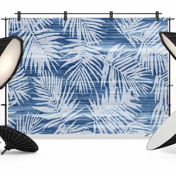 Photo Backdrop 5x7 ft Navy Blue Palm Leaves Photography Backdrops CurtainsSummer Beach Tropical Tree Leaf Photo Booth Drapes for Backdrop Photoshoot Wedding Party Birthday Background Screen
