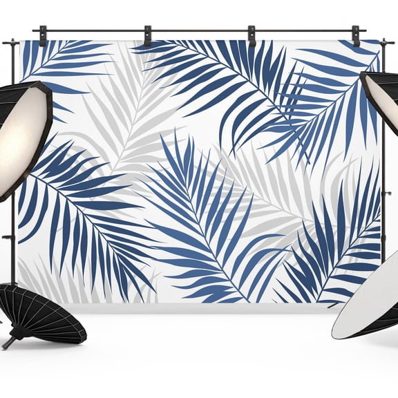 Photo Backdrop 5x7 ft Navy Blue Tropical Leaves Photography Backdrops Curtains Wall Covering Coastal Palm Fronds Photo Booth Drapes for Backdrop Photoshoot Wedding Party Birthday Background Screen