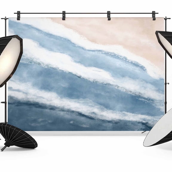 Photo Backdrop 5x7 ft Navy Blue Waves Photography Backdrops Curtains Wall Covering Gradient Summer Sandy Beach Photo Booth Drapes for Backdrop Photoshoot Wedding Party Birthday Background Screen