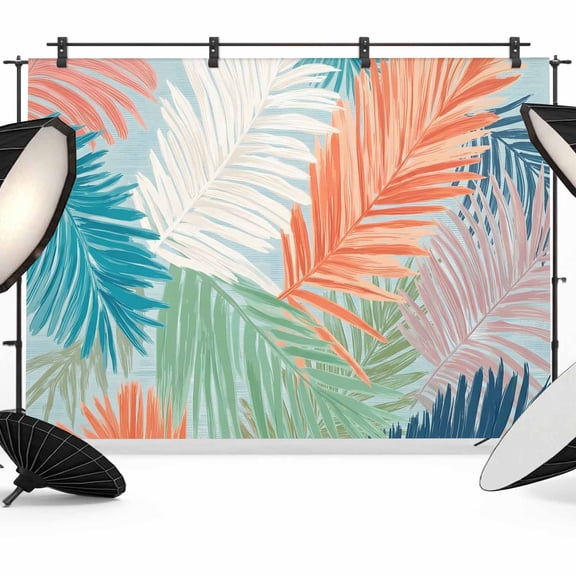 Photo Backdrop 5x7 ft Orange Green Palm Leaves Photography Backdrops Curtains Wall Covering Tropical Leaf Plant Photo Booth Drapes for Backdrop Photoshoot Wedding Party Birthday Background Screen
