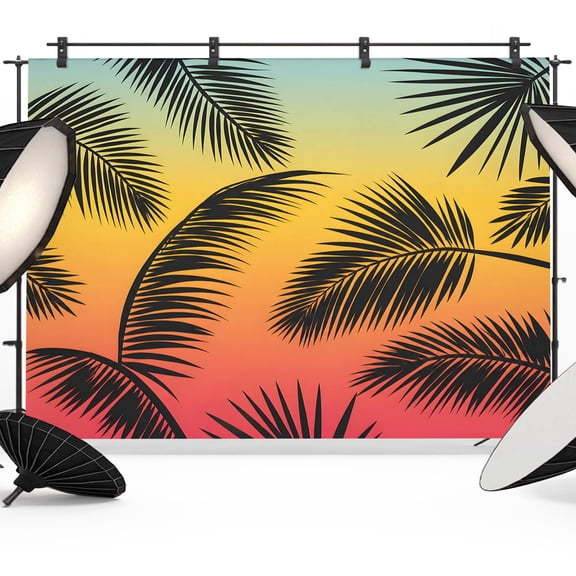 Photo Backdrop 5x7 ft Orange Sunset Vibe Photography Backdrops Picture Wall Covering Summer Beach Palm Leaves Photo Booth Drapes for Backdrop Photoshoot Wedding Party Birthday Background Screen