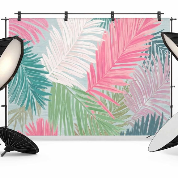 Photo Backdrop 5x7 ft PInk Green Palm Leaves Photography Backdrops Curtains Wall Covering Tropical Leaf Plant Photo Booth Drapes for Backdrop Photoshoot Wedding Party Birthday Background Screen