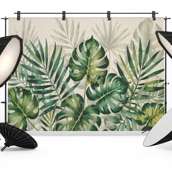 Photo Backdrop 5x7 ft Palm Leaves Photography Backdrops Curtains Wall Covering Summer Tropical Plant Leaf Linen Photo Booth Drapes for Backdrop Photoshoot Wedding Party Birthday Background Screen