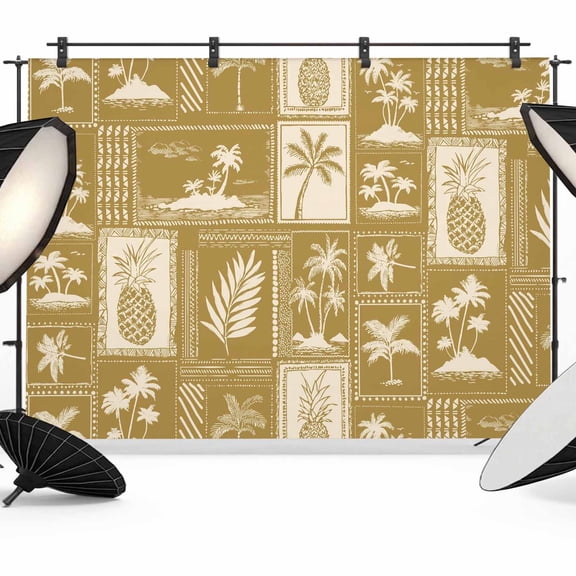 Photo Backdrop 5x7 ft Palm Tree Leaves Photography Backdrops Curtains Wall Covering Gold Tropical Pineapple Stamp Photo Booth Drapes for Backdrop Photoshoot Wedding Party Birthday Background Screen
