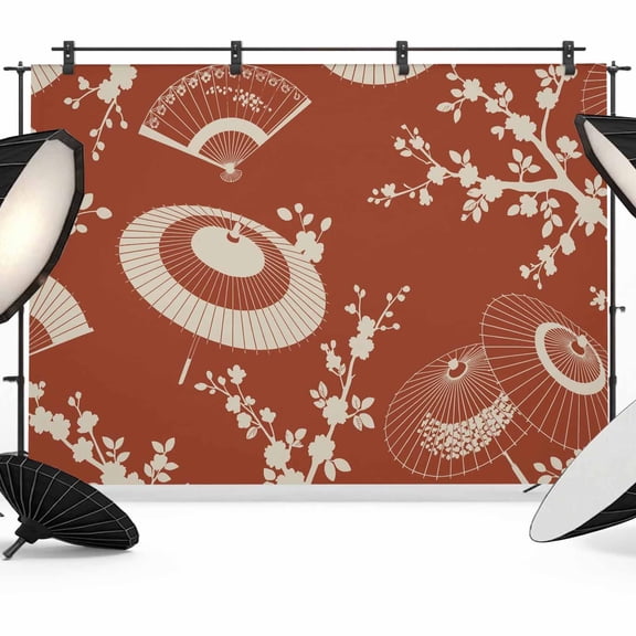 Photo Backdrop 5x7 ft Paper Fan Photography Backdrops CurtainsCherry Blossom Branch Japanese Style Red Photo Booth Drapes for Backdrop Photoshoot Wedding Party Birthday Background Screen