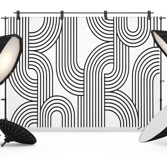 Photo Backdrop 5x7 ft Parallel Arching Lines Photography Backdrops Picture Wall Covering Black Wave Tracks Photo Booth Drapes for Backdrop Photoshoot Wedding Party Birthday Background Screen