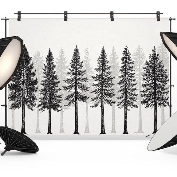 Photo Backdrop 5x7 ft Pine Tree Forest Photography Backdrops Picture Wall Covering Black Woodland Landscape Photo Booth Drapes for Backdrop Photoshoot Wedding Party Birthday Background Screen