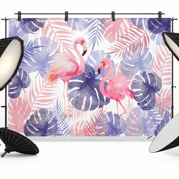 Photo Backdrop 5x7 ft Pink Flamigo Photography Backdrops Curtains Wall Covering Purple Tropical Monstera Leaves Photo Booth Drapes for Backdrop Photoshoot Wedding Party Birthday Background Screen