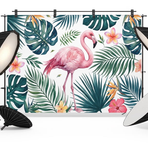 Photo Backdrop 5x7 ft Pink Flamigo Photography Backdrops Curtains Wall Covering Summer Tropical Palm Leaves Photo Booth Drapes for Backdrop Photoshoot Wedding Party Birthday Background Screen