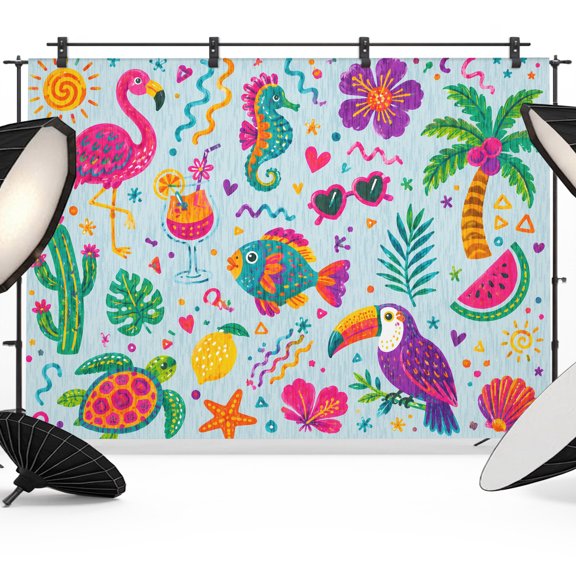 Photo Backdrop 5x7 ft Pink Flamingo Photography Backdrops Tropical Toucan Bird Turtles Cactus Photo Booth Drapes for Backdrop Photoshoot Wedding Party Birthday Background Screen