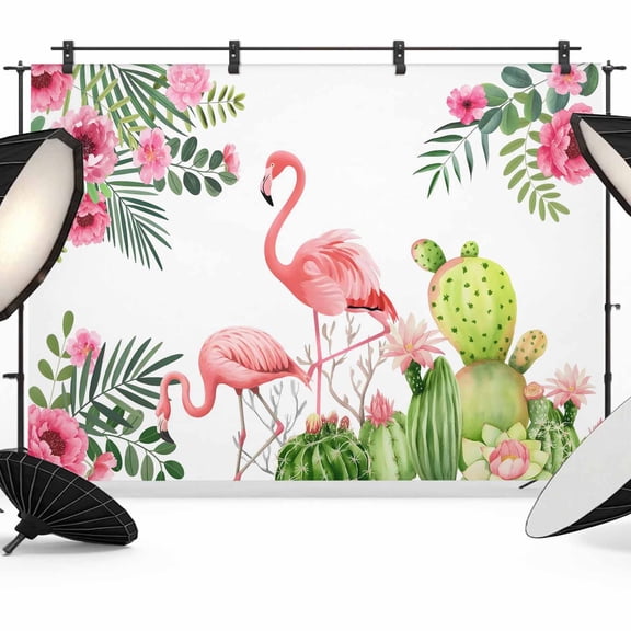 Photo Backdrop 5x7 ft Pink Floral Flamingos Photography Backdrops Curtains Wall Covering Summer Tropical Cactus Photo Booth Drapes for Backdrop Photoshoot Wedding Party Birthday Background Screen