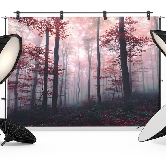 Photo Backdrop 5x7 ft Pink Forest Photography Backdrops Curtains Wall Covering Misty Forest Trees Nature Landscape Photo Booth Drapes for Backdrop Photoshoot Wedding Party Birthday Background Screen