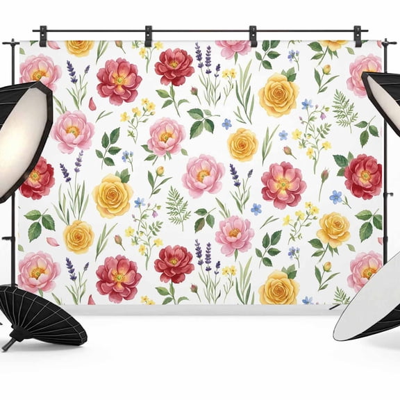 Photo Backdrop 5x7 ft Pink Red Blossoms Photography Backdrops CurtainsSpring Wildflower Green Leaves Photo Booth Drapes for Backdrop Photoshoot Wedding Party Birthday Background Screen