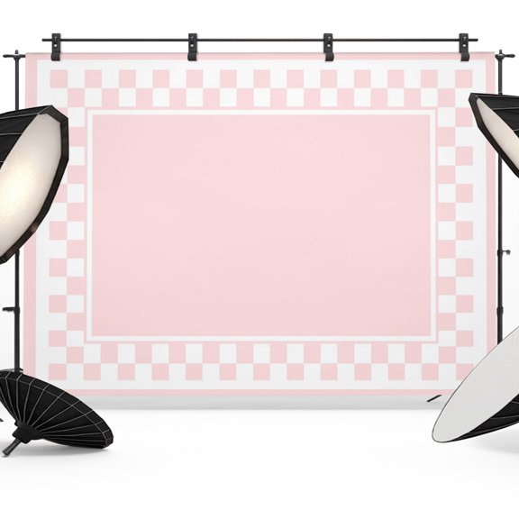 Photo Backdrop 5x7 ft Pink Squares Photography Backdrops Curtains Wall Covering Modern Block Checkered Border Photo Booth Drapes for Backdrop Photoshoot Wedding Party Birthday Background Screen