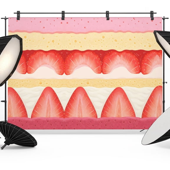 Photo Backdrop 5x7 ft Pink Strawberry Cake Photography Backdrops Picture Wall Covering Delicious Cream Dessert Photo Booth Drapes for Backdrop Photoshoot Wedding Party Birthday Background Screen