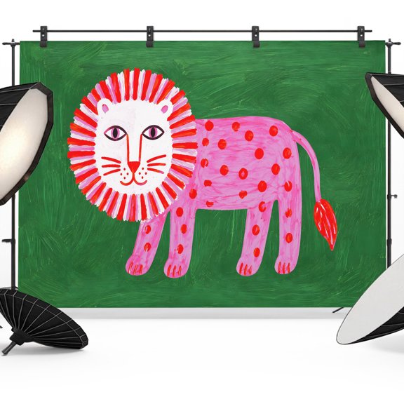 Photo Backdrop 5x7 ft Pink Stripes Lion Photography Backdrops Picture Wall Covering Cute Animal Green Graffiti Photo Booth Drapes for Backdrop Photoshoot Wedding Party Birthday Background Screen