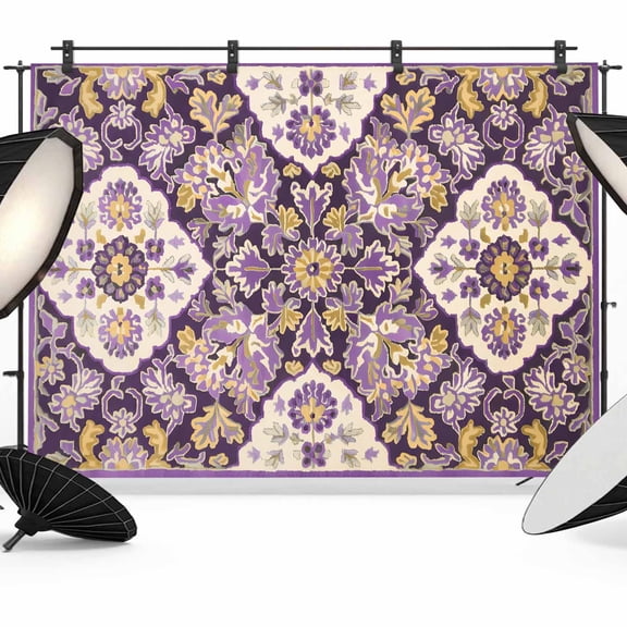 Photo Backdrop 5x7 ft Purple Yellow Boho Flower Photography Backdrops Curtains Wall Covering Bohemian Tribe Style Photo Booth Drapes for Backdrop Photoshoot Wedding Party Birthday Background Screen
