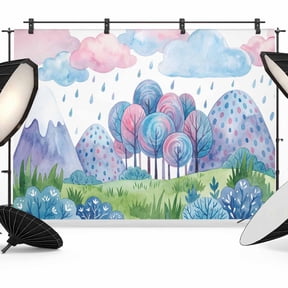 Photo Backdrop 5x7 ft Rain Drop Could Photography Backdrops Curtains Wall Covering Forest Tree Mountain Grassland Photo Booth Drapes for Backdrop Photoshoot Wedding Party Birthday Background Screen