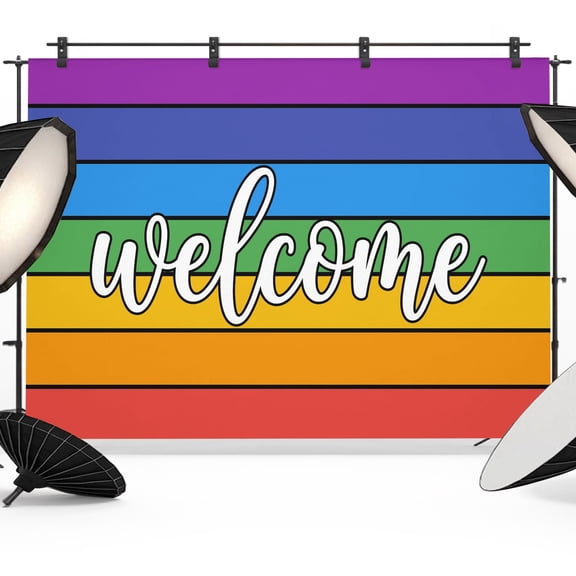 Photo Backdrop 5x7 ft Rainbow Stripes Photography Backdrops Curtains Picture Wall Covering Wood Striped Welcome Photo Booth Drapes for Backdrop Photoshoot Wedding Party Birthday Background Screen