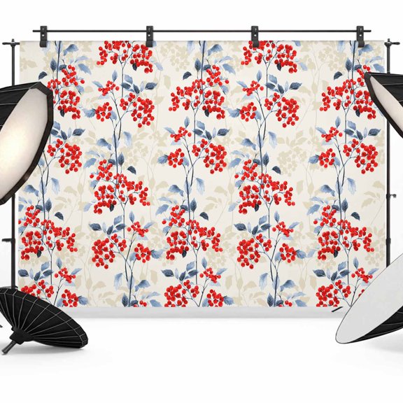 Photo Backdrop 5x7 ft Red Berry Fruit Photography Backdrops Curtains Picture Wall Covering Rustic Floral Leaves Photo Booth Drapes for Backdrop Photoshoot Wedding Party Birthday Background Screen
