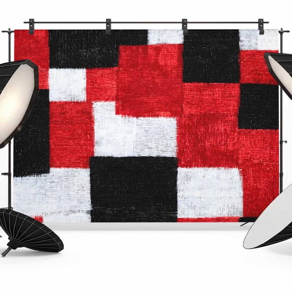 Photo Backdrop 5x7 ft Red Black Blocks Photography Backdrops Curtains Wall Covering Modern Abstract Patchwork Photo Booth Drapes for Backdrop Photoshoot Wedding Party Birthday Background Screen