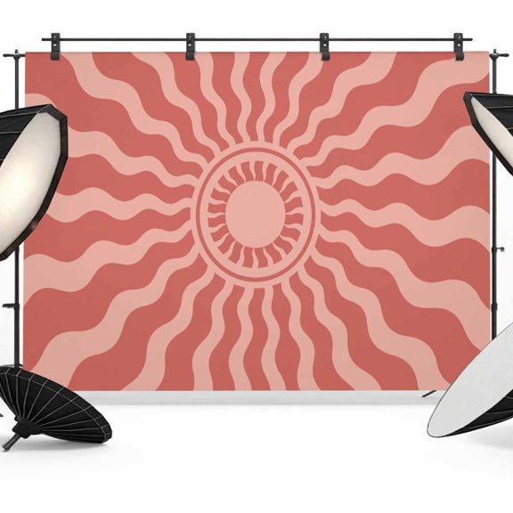 Photo Backdrop 5x7 ft Red Boho Radiant Sun Photography Backdrops Picture Wall Covering Bohemian Wavy Sunbeams Photo Booth Drapes for Backdrop Photoshoot Wedding Party Birthday Background Screen