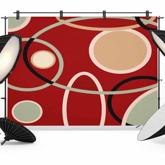 Photo Backdrop 5x7 ft Red Circle Photography Backdrops Curtains Wall Covering Geometri Stripe Lines Abstract Art Photo Booth Drapes for Backdrop Photoshoot Wedding Party Birthday Background Screen