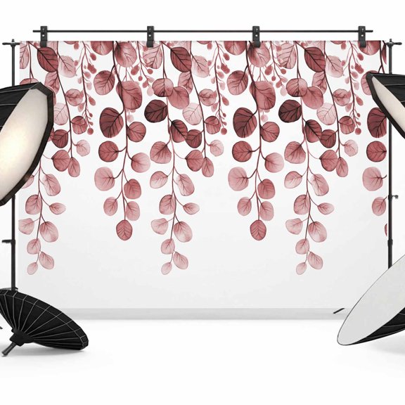 Photo Backdrop 5x7 ft Red Eucalyptus Leaf Photography Backdrops Curtains Picture Wall Covering Leaves Branch Photo Booth Drapes for Backdrop Photoshoot Wedding Party Birthday Background Screen