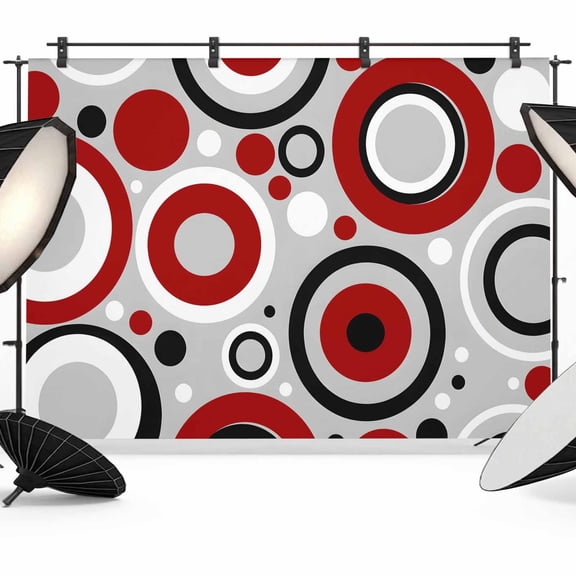 Photo Backdrop 5x7 ft Red Geometric Circle Photography Backdrops Curtains Wall Covering Modern Art Abstract Photo Booth Drapes for Backdrop Photoshoot Wedding Party Birthday Background Screen