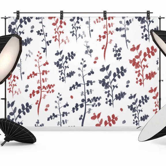 Photo Backdrop 5x7 ft Red Leaves Photography Backdrops Curtains Picture Wall Covering Blue Leaf Branches Plants Photo Booth Drapes for Backdrop Photoshoot Wedding Party Birthday Background Screen