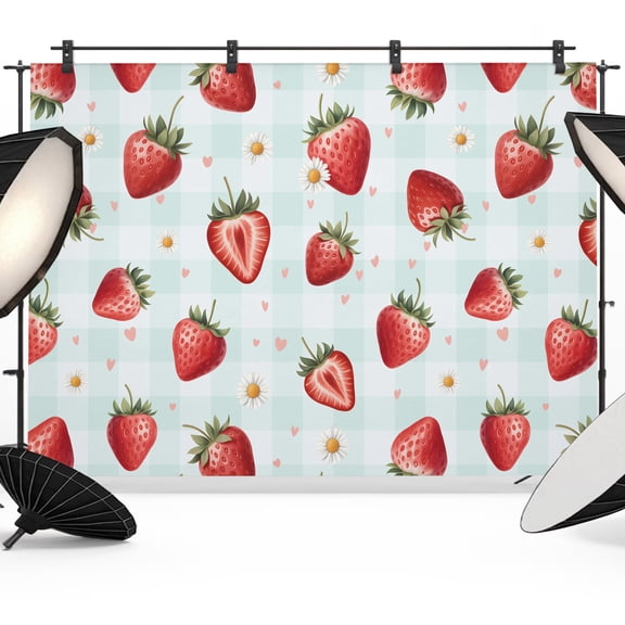 Photo Backdrop 5x7 ft Red Strawberry Photography Backdrops Curtains Wall Covering Summer Fruit Daisy Blue Stripes Photo Booth Drapes for Backdrop Photoshoot Wedding Party Birthday Background Screen