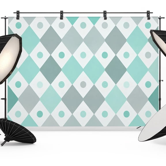 Photo Backdrop 5x7 ft Rhomboid Tile Motifs Photography Backdrops Curtains Picture Wall Covering Teal Polka Dots Photo Booth Drapes for Backdrop Photoshoot Wedding Party Birthday Background Screen