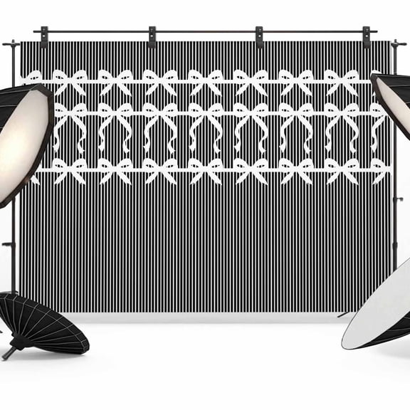 Photo Backdrop 5x7 ft Ribbon Bows Photography Backdrops Curtains Picture Wall Covering Black Pinstripes Graphic Photo Booth Drapes for Backdrop Photoshoot Wedding Party Birthday Background Screen