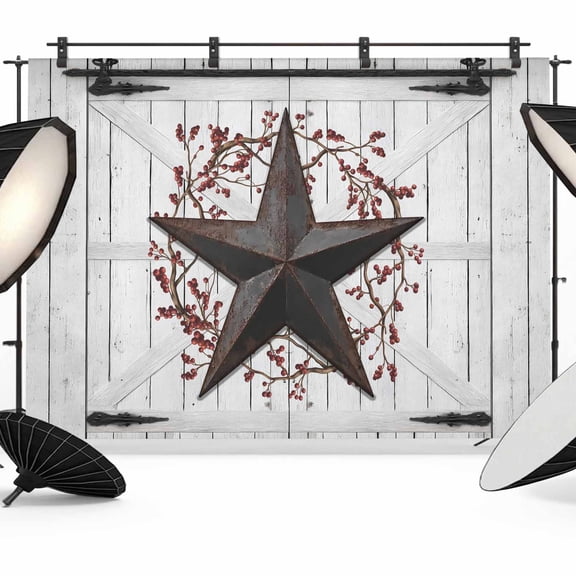 Photo Backdrop 5x7 ft Rusty Barn Star Berry Photography Backdrops CurtainsRustic Farmhouse Door Wall Photo Booth Drapes for Backdrop Photoshoot Wedding Party Birthday Background Screen