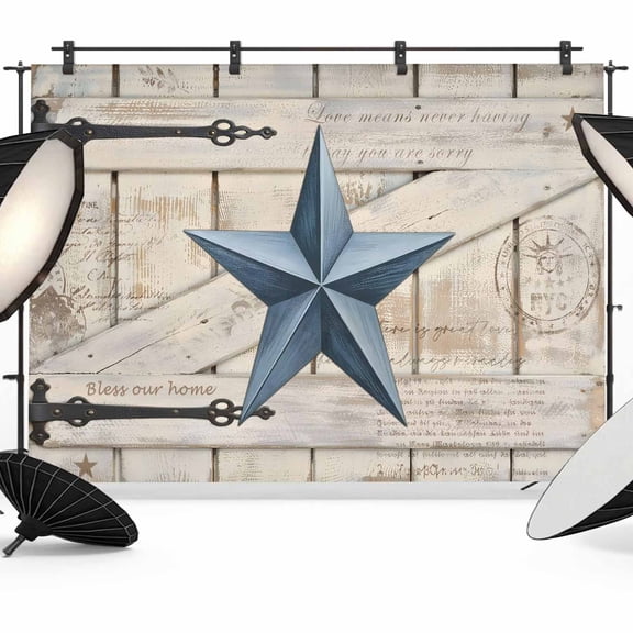 Photo Backdrop 5x7 ft Rusty Barn Star Doors Photography Backdrops Curtains Wall Covering Blue Retro Rustic Walls Photo Booth Drapes for Backdrop Photoshoot Wedding Party Birthday Background Screen
