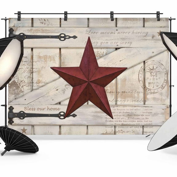 Photo Backdrop 5x7 ft Rusty Barn Star Doors Photography Backdrops Curtains Wall Covering Red Retro Rustic Walls Photo Booth Drapes for Backdrop Photoshoot Wedding Party Birthday Background Screen