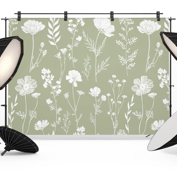 Photo Backdrop 5x7 ft Sage Green Spring Wildflowers Photography Backdrops Curtains Wall Covering Fern Leaves Bloom Photo Booth Drapes for Backdrop Photoshoot Wedding Party Birthday Background Screen