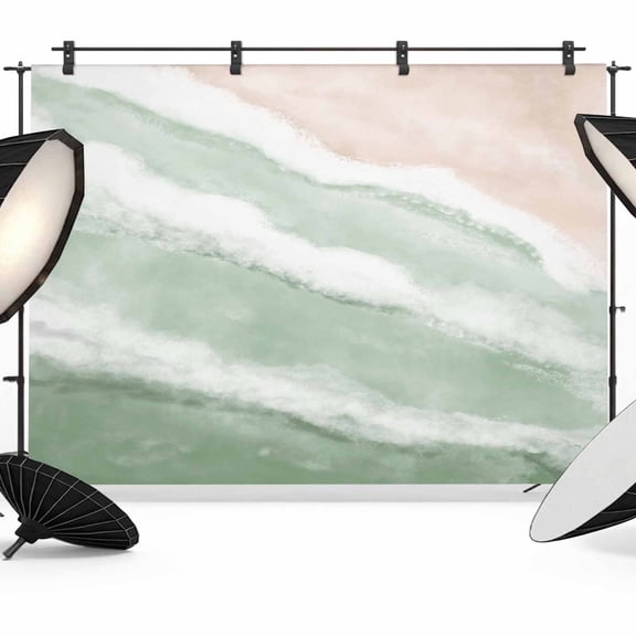 Photo Backdrop 5x7 ft Sage Green Waves Photography Backdrops Curtains Wall Covering Gradient Summer Sandy Beach Photo Booth Drapes for Backdrop Photoshoot Wedding Party Birthday Background Screen