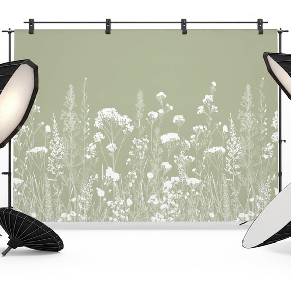 Photo Backdrop 5x7 ft Sage Green Wildflower Photography Backdrops CurtainsBotanical Farmhouse Field Floral Photo Booth Drapes for Backdrop Photoshoot Wedding Party Birthday Background Screen