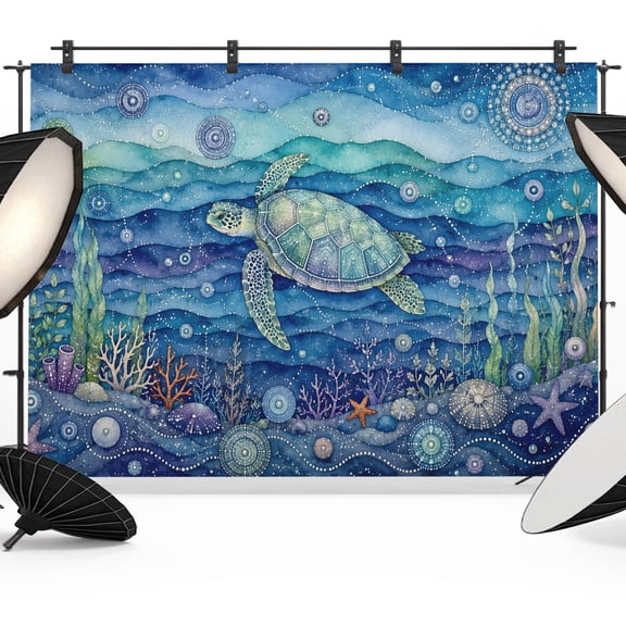 Photo Backdrop 5x7 ft Sea Turtle Photography Backdrops Curtains Picture Wall Covering Coral Bubbles Ocean Waves Photo Booth Drapes for Backdrop Photoshoot Wedding Party Birthday Background Screen