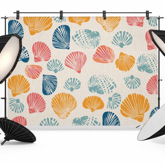Photo Backdrop 5x7 ft Shell Photography Backdrops Curtains Picture Wall Covering Conch Ocean Marine Life Linen Photo Booth Drapes for Backdrop Photoshoot Wedding Party Birthday Background Screen